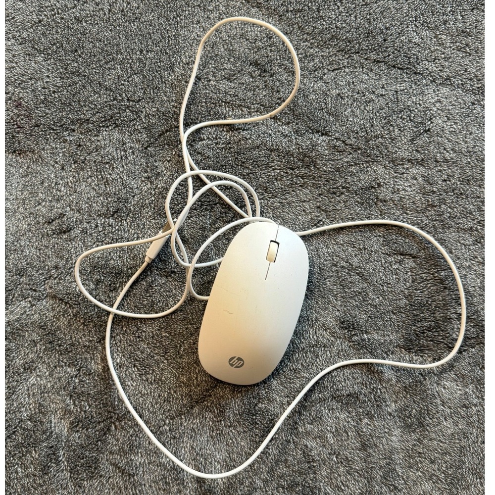 HP Lifestyle Wired Optical Mouse White USB-A Low Profile Ambidextrous Design